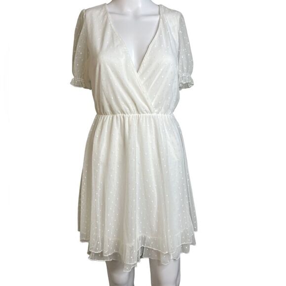 Allison & Kelly Short Sleeve Polka Dot Tulle Dress White Size Small - Picture 3 of 4